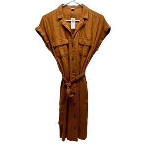 Old Navy Shirt Dress Women's Small Brown Spice Button Up Top Linen Blend NWT